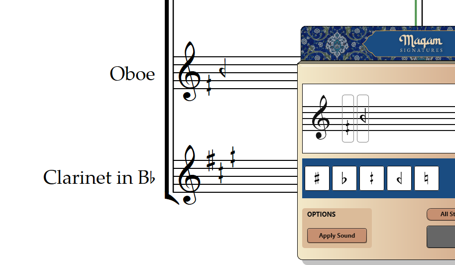 Transposed maqam key signature on a transposing instrument
